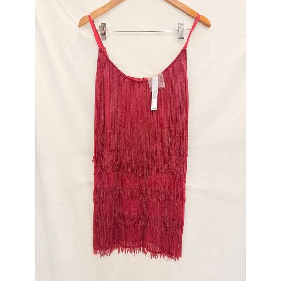 ASOS DESIGN NEW Embellished Fringed Mini Dress‎ Red US 2 Hand Beaded Party Vegas - Picture 4 of 7